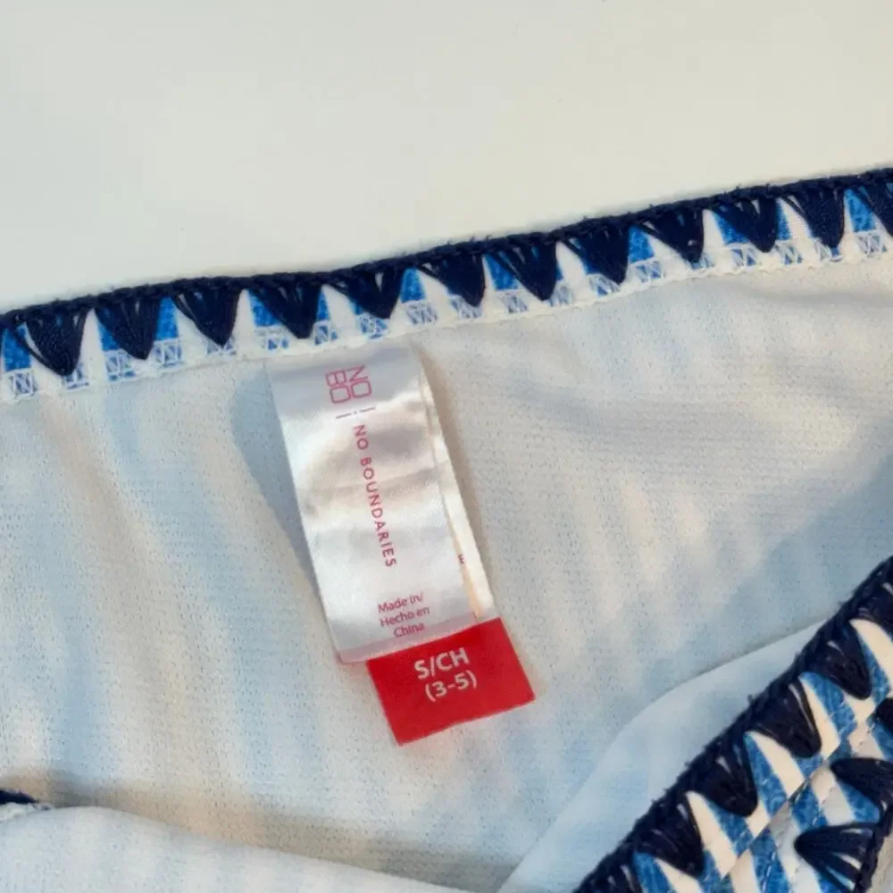 No Boundaries Denim Stripe Bikini Set Blanket Stitch in Blue Small Medium